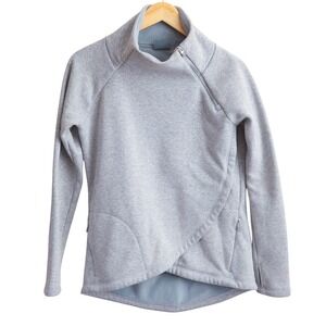 Athleta Asymmetrical Zip Fleece Pullover Women XS Blue Heathered Tulip Hem Soft